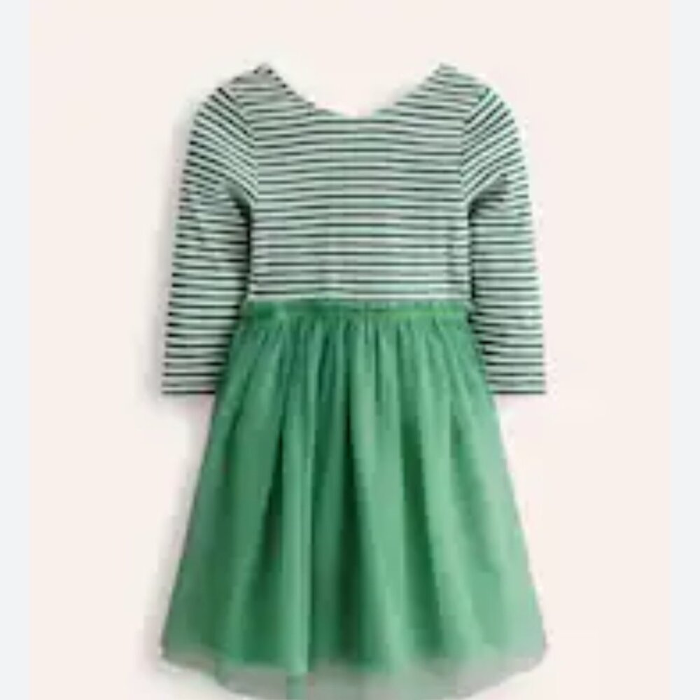 Mini Boden Green Tilly Rib Jersey Tulle Dress Size 4-5Y